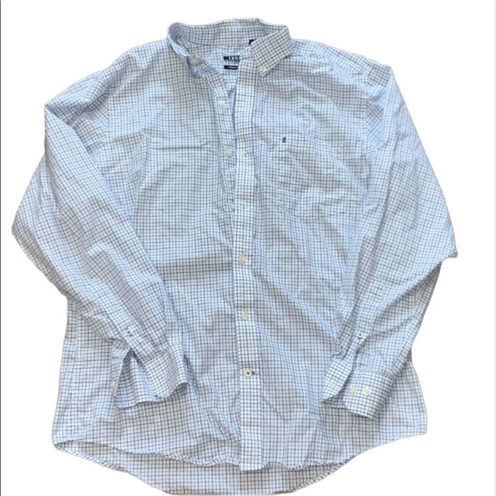 Izod men’s white and blue plaid button down shirt Size Medium